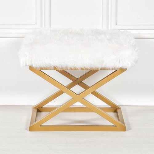 Atelier Del Sofa Stylish Pouffe with Metal Frame, 50 cm Width, 42 cm Height, 40 cm Depth | 100% Polyester Babyface, Elegant Gold & White Design | Perfect for Modern Living Spaces von Atelier Del Sofa