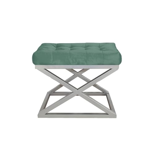 Atelier Del Sofa Stylish Pouffe with Metal Frame, 50 cm Width, 42 cm Height, 40 cm Depth | 100% Polyester Babyface, Silver & Green | Perfect for Modern Living Spaces von Atelier Del Sofa