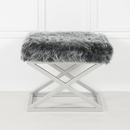 Atelier Del Sofa Stylish Pouffe with Metal Frame, 50 cm Width, 42 cm Height, 40 cm Depth | 100% Polyester Babyface Fabric in Silver & Grey | Perfect for Modern Living Spaces Atelier Del Sofa Stylish Pouffe with Metal Frame, 50 cm Width, 42 cm Height, 40 cm Depth | 100% Polyester Babyface Fabric in Silver & Grey | Perfect for Modern Living Spaces von Atelier Del Sofa