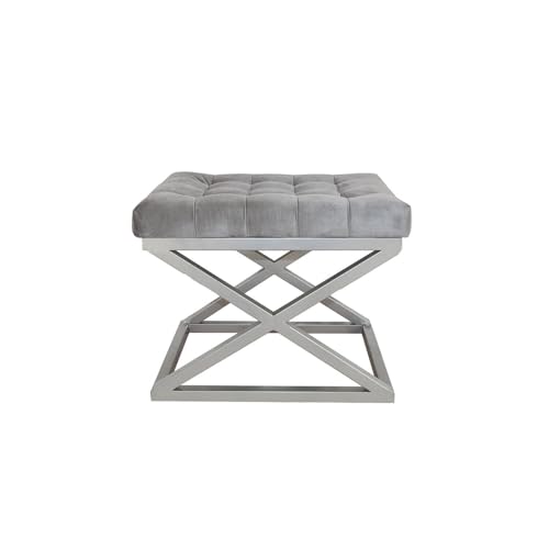 Atelier Del Sofa Stylish Pouffe with Metal Frame, 50 cm Width, 42 cm Height, 40 cm Depth | 100% Polyester Babyface Fabric in Silver & Grey | Perfect for Modern Living Spaces Atelier Del Sofa Stylish Pouffe with Metal Frame, 50 cm Width, 42 cm Height, 40 cm Depth | 100% Polyester Babyface Fabric in Silver & Grey | Perfect for Modern Living Spaces von Atelier Del Sofa