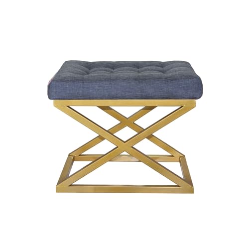Atelier Del Sofa Stylish Pouffe with Metal Frame, 50 cm Width, 42 cm Height, 40 cm Depth | Luxurious Blue & Gold 100% Polyester Velvet | Perfect for Modern Living Spaces von Atelier Del Sofa