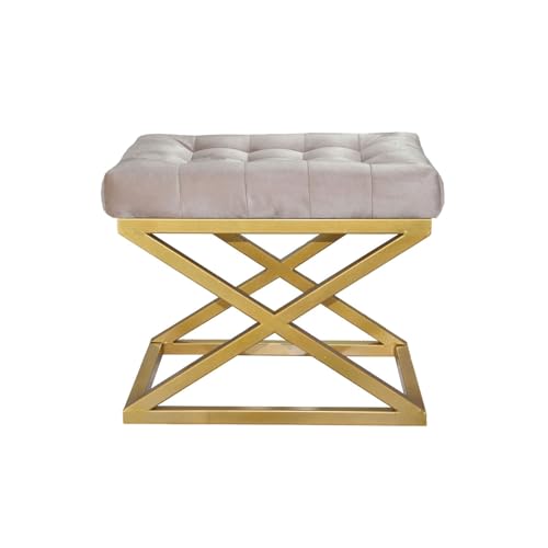 Atelier Del Sofa Stylish Pouffe with Metal Frame, 50 cm Width, 42 cm Height, 40 cm Depth | Soft Polyester Babyface Fabric in Gold & Cream | Perfect for Modern Living Spaces von Atelier Del Sofa