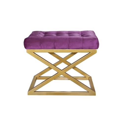 Atelier Del Sofa Stylish Pouffe with Metal Frame, 50 cm x 42 cm x 40 cm | 100% Polyester Babyface, Grey with Gold & Purple Accents | Perfect for Modern Living Spaces von Atelier Del Sofa