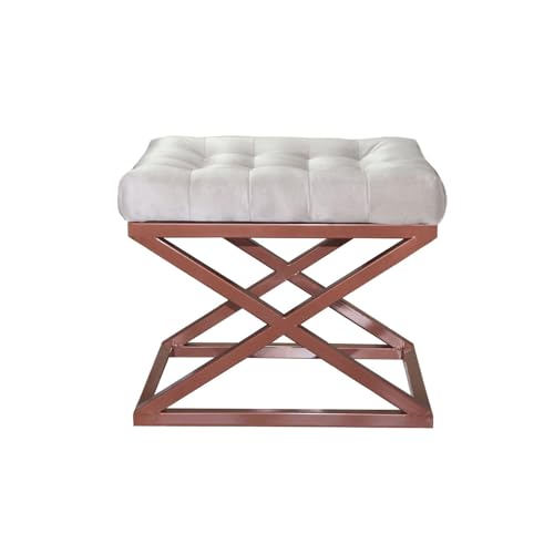 Atelier Del Sofa Stylish Pouffe with Metal Frame, 50 cm x 42 cm x 40 cm | 100% Polyester Babyface Fabric, Copper & White | Perfect for Modern Living Spaces von Atelier Del Sofa