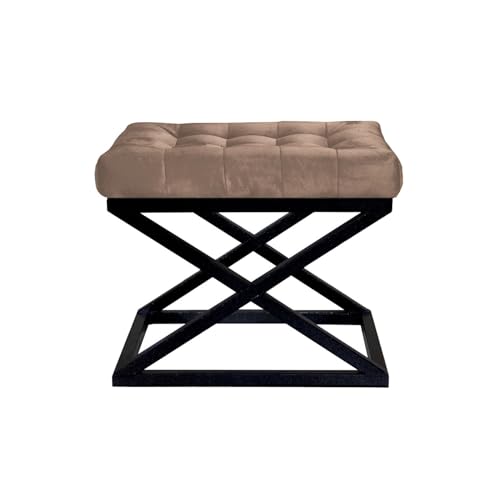 Atelier Del Sofa Stylish Pouffe with Metal Frame, 50 cm x 42 cm x 40 cm | 100% Polyester Babyface Fabric, Grey with Black & Brown Accents | Perfect for Modern Living Spaces von Atelier Del Sofa