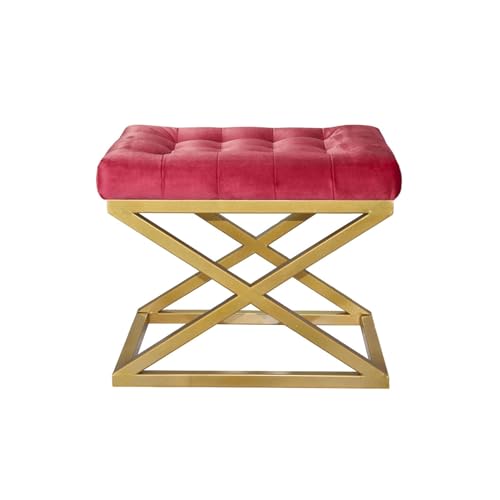 Atelier Del Sofa Stylish Pouffe with Metal Frame, 50 cm x 42 cm x 40 cm | 100% Polyester Babyface Fabric in Gold & Red | Perfect for Modern Living Rooms & Bedrooms von Atelier Del Sofa