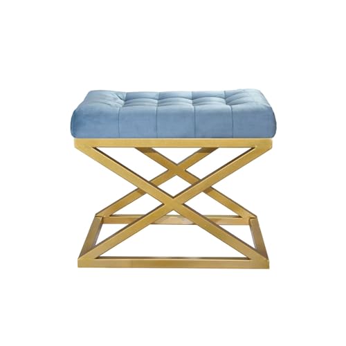 Atelier Del Sofa Stylish Pouffe with Metal Frame, 50 cm x 42 cm x 40 cm | 100% Polyester Babyface Fabric in Gold & Turquoise | Perfect for Modern Living Spaces von Atelier Del Sofa
