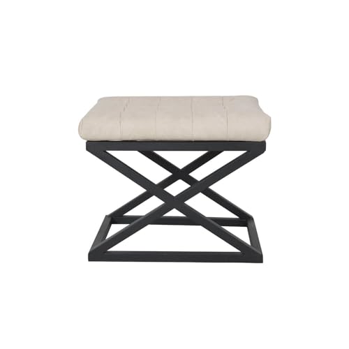 Atelier Del Sofa Stylish Pouffe with Metal Frame, 50 x 42 x 40 cm | 100% Polyester Babyface Fabric, Grey with Black & White Accents | Perfect for Modern Living Spaces von Atelier Del Sofa