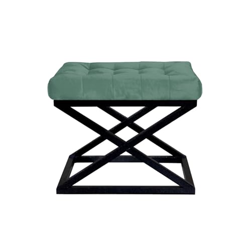 Atelier Del Sofa Stylish Pouffe with Metal Frame, 50 x 42 x 40 cm | 100% Polyester Babyface Fabric in Black & Green | Perfect for Modern Living Rooms & Bedrooms von Atelier Del Sofa