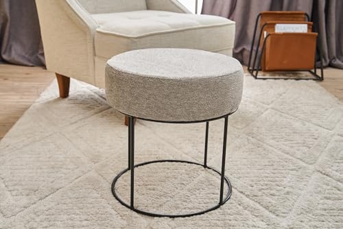 Atelier Del Sofa Stylish Pouffe with Metal Frame, Cream & Black, 40 x 42 x 40 cm | 100% Polyester & Cotton, 32 DNS Foam for Comfort | Perfect for Modern Living Spaces von Atelier Del Sofa