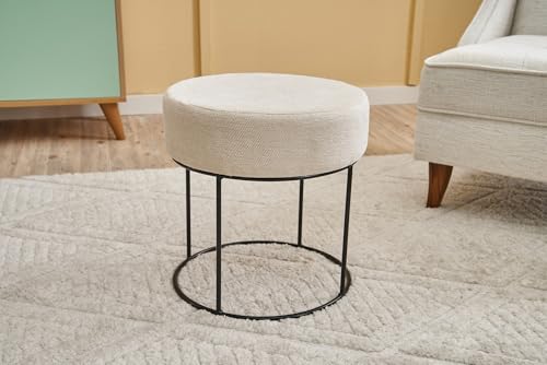 Atelier Del Sofa Stylish Pouffe with Metal Frame, Cream & Black, 40 x 42 x 40 cm | 100% Polyester & Cotton, 32 DNS Foam for Comfort | Perfect for Modern Living Spaces von Atelier Del Sofa