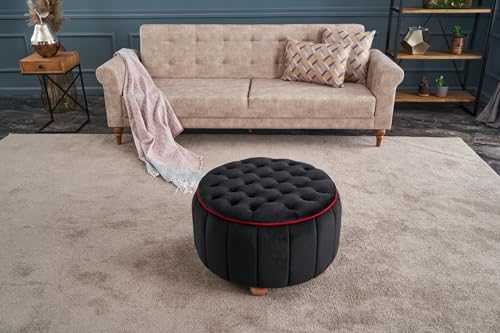 Atelier Del Sofa Stylish Pouffe with Velvet Finish, Anthracite & Pink, 65 x 42 x 65 cm | 100% Polyester, Wooden Body | Perfect for Modern & Traditional Spaces von Atelier Del Sofa
