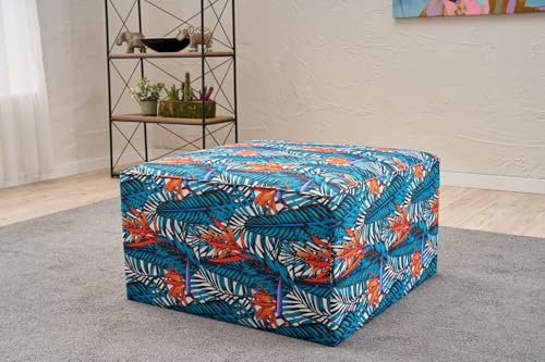 Atelier Del Sofa Stylish Pouffe with Wooden Frame, Soft Grey Foam, 81 x 45 x 81 cm | 50% Cotton & 50% Polyester Fabric | Elegant Blue Design for Modern Living Spaces von Atelier Del Sofa