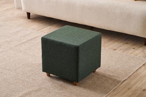 Stylish Green Pouffe, 40 x 40 x 40 cm | Wooden Frame, 50% Cotton/50% Polyester, 32 DNS Foam | Easy Clean Fabric, Perfect for Modern Living Spaces von Atelier Del Sofa