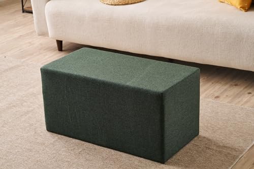 Stylish Green Pouffe, 80 x 40 x 40 cm | Wooden Frame, 50% Cotton/50% Polyester, 32 DNS Foam | Easy Clean Fabric, Perfect for Modern Living Spaces von Atelier Del Sofa