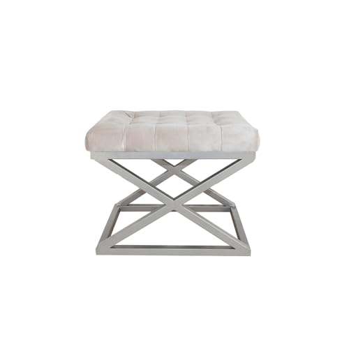 Stylish Pouffe with Metal Frame, 50 cm x 42 cm x 40 cm | 100% Polyester Babyface Fabric, Dark White & Silver | Perfect for Modern Living Spaces Stylish Pouffe with Metal Frame, 50 cm x 42 cm x 40 cm | 100% Polyester Babyface Fabric, Dark White & Silver | Perfect for Modern Living Spaces von Atelier Del Sofa