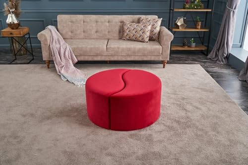 Stylish Red Pouffe, 80 x 40 x 80 cm | 100% Polyester & Velvet, Sturdy Wooden Body | Modern Design for Entertainment & Home Decor von Atelier Del Sofa