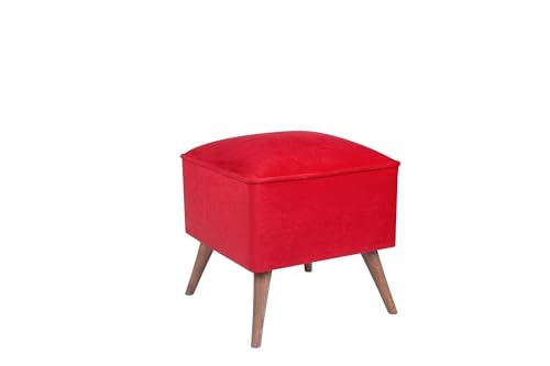 Stylish Red Pouffe, Solid Fir Wood Frame, 100% Polyester Fabric, 32 DNS Foam, 41x44x41 cm | Easy Clean, Modern Design for Home & Office von Atelier Del Sofa