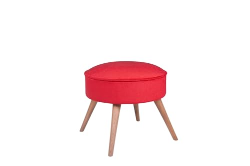 Stylish Red Pouffe, Solid Fir Wood Frame, 100% Polyester Fabric, 32 DNS Foam, 45x41x45 cm | Easy Clean, Modern Design for Home & Office von Atelier Del Sofa