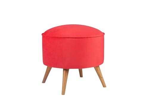 Stylish Red Pouffe, Solid Wood Frame, 100% Polyester Fabric, 32 DNS Foam, 45x43x45 cm | Easy Clean, Modern Design for Home & Office von Atelier Del Sofa