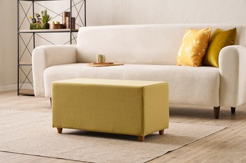Stylish Yellow Pouffe, 80 x 40 x 40 cm | Wooden Frame, 50% Cotton/50% Polyester, 32 DNS Foam | Easy Clean Fabric, Perfect for Modern Living Spaces von Atelier Del Sofa