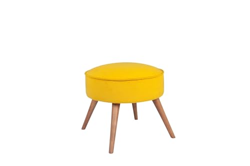 Stylish Yellow Pouffe, Solid Fir Wood Frame, 100% Polyester Fabric, 32 DNS Foam, 45x41x45 cm | Easy Clean, Modern Design for Home & Office von Atelier Del Sofa
