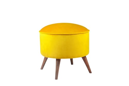 Stylish Yellow Pouffe, Solid Wood Frame, 100% Polyester, 32 DNS Foam, 45 x 43 x 43 cm | Easy Clean Fabric & Wood Legs | Perfect for Modern Decor von Atelier Del Sofa