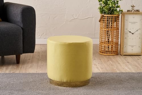 Stylish Yellow Pouffe with Wooden Frame & Metal Legs, 40 cm Diameter x 40 cm Height | 50% Cotton/50% Polyester, Easy Clean Fabric, Comfortable 32 DNS Foam von Atelier Del Sofa