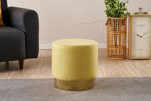 Stylish Yellow Pouffe with Wooden Frame & Metal Legs, 40 cm Diameter x 40 cm Height | 50% Cotton/50% Polyester, Easy Clean Fabric, Comfortable 32 DNS Foam Stylish Yellow Pouffe with Wooden Frame & Metal Legs, 40 cm Diameter x 40 cm Height | 50% Cotton/50% Polyester, Easy Clean Fabric, Comfortable 32 DNS Foam von Atelier Del Sofa