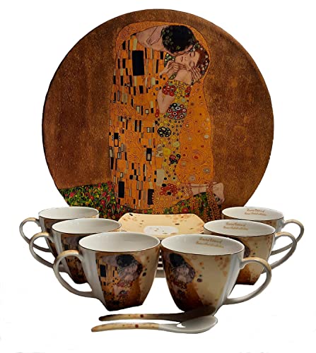 Atelier Harmony Gustav Klimt Tee- Kaffeeservice 18teilig Porzellan Crema Motiv Der Kuss von Atelier Harmony
