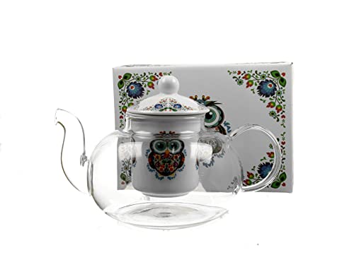 Atelier Harmony Teekanne mit Motiv Eule Charly Glas Teekanne mit Sieb 1000ml und Geschenkkarton von Atelier Harmony