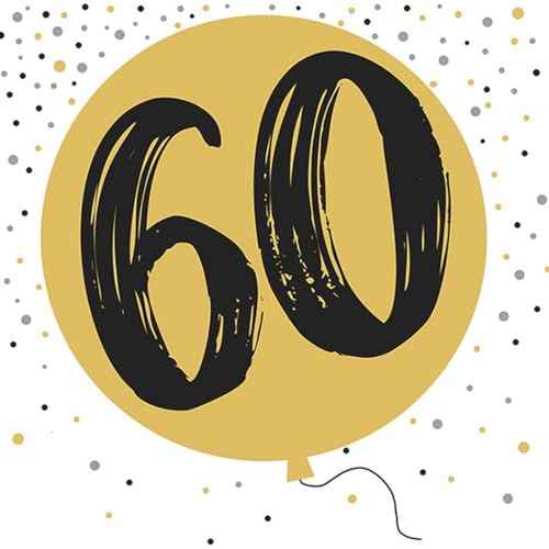 20 Servietten Geburtstag 60 auf goldenen Ballon als Tischdeko. Papierservietten mit Motiv. Auch für Decoupage und Serviettentechnik 33x33cm von Atelier