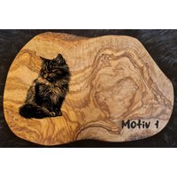 Katze Katzen Katzenbesitzer Geschenk Personalisiert Text , Name Olivenholz Frühstücksbrett Schneidebrett Mit Gravur Holz Olivenholzbrett von AtelierAnnaHandmade