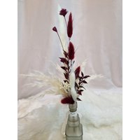 Mini Trockenblumen Strauß Bordeaux Weiß Creme Bohostrauß Trockenblumenstrauß Tischdekoration Hochzeit Geburtstag von AtelierAnnaHandmade