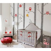 Rote Eule Kinderzimmer Wandbild Grauer Baum & Vogelhaus Wandbild Rote Eule Kinderzimmer Wandbild Grauer Baum & Vogelhaus Wandbild von AtelierBishop