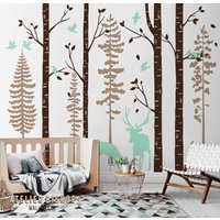 Wandtattoo Hirsch Und Kiefernwald Mint Braun Kinderzimmer Wandbild Wandtattoo Hirsch Und Kiefernwald Mint Braun Kinderzimmer Wandbild von AtelierBishop