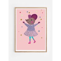 Kunstdruck/ Poster/ Artprint/Wallart/ Wanddeko/ Kinderzimmer/ Illustration/ Maus/ Rollschuh/ Konfetti Skater Mouse von AtelierInkenW