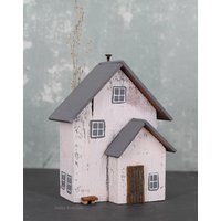 Dekoratives Kleines Holzhaus, Shabby, Weiß, Grau, 13cm, Landhaus Deko, Atelier Keimzelle von AtelierKeimzelle