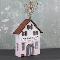 Landhaus Deko - Holzhaus Shabby Vase Rosa Weiß 15cm Geschenk Zum Einzug Geburtstagsgeschenk Atelier Keimzelle von AtelierKeimzelle