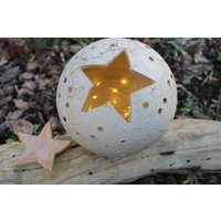 Sternenkugel Mit Extra Teelichthalter in Sternenform Zum Beleuchten, Kugel, Gartendekoration, Gartenkeramik von AtelierKeramixx