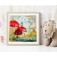 Glücks Zwergbild Geschenk Zur Geburt, Taufe, Mit Passepartout 23 X cm, 9" Ohne Rahmen, Waldorf Stil, Handarbeit von AtelierKidsGifts