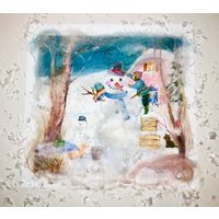 Schneemann Bauen, Winter Bild, Papier Mit Passepartout 23 X cm, 9", Mischtechnik Märchenwolle Und Seide, Waldorf Stil Handarbeit von AtelierKidsGifts