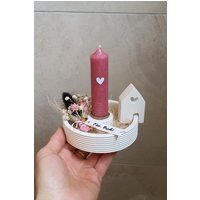 Kerzenteller Geschenkset Rillen Stabkerze Haus Geburtstag Freundin Muttertag Mitbringsel Kleinigkeit Nordic Hygge Boho Landhaus Raysin von AtelierLorenz