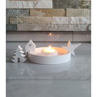Kerzenteller Querstreifen Mit Dekosteckern | Kantenhocker Haus Tanne Sternschnuppe Anstecker Für Tabletts, Teller, Schalen, Lidatorp von AtelierLorenz