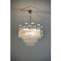 Silver Murano Style Chandelier "Paris" - Tronchi Glass Clear Ceiling Light Mid Century Vintage Silver Murano Style Chandelier "Paris" - Tronchi Glass Clear Ceiling Light Mid Century Vintage von AtelierLumeeShop