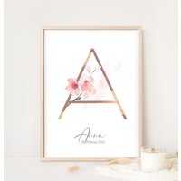 Poster - Saskia -, Personalisiert, Buchstabe Poster, Geburtsposter, Kirschblüten Poster - Saskia -, Personalisiert, Buchstabe Poster, Geburtsposter, Kirschblüten von AtelierManuAcikgoez
