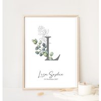 Poster Spruch - Geburtsposter -, Kinderzimmer, Buchstabe Eukalyptus Personalisiert von AtelierManuAcikgoez