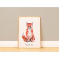 Poster Kinderzimmer Fuchs - Namensposter Personalisierter Druck Individuelles Taufgeschenk Geschenk Zur Geburt Bild Aquarell von AtelierPiooo