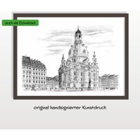 Frauenkirche Mit Neumarkt - Original Handsignierter Kunstdruck Nach Einer Handgemalten Bleistiftzeichnung Von Michael Richter Dresden von AtelierRichter