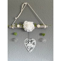 Deko Ast Grau Mit Weißer Rose - Wanddeko Fensterdeko Geschenk Zur Hochzeit Fensterdekoration Geschenke Verpacken Ehe von AtelierdeVinette